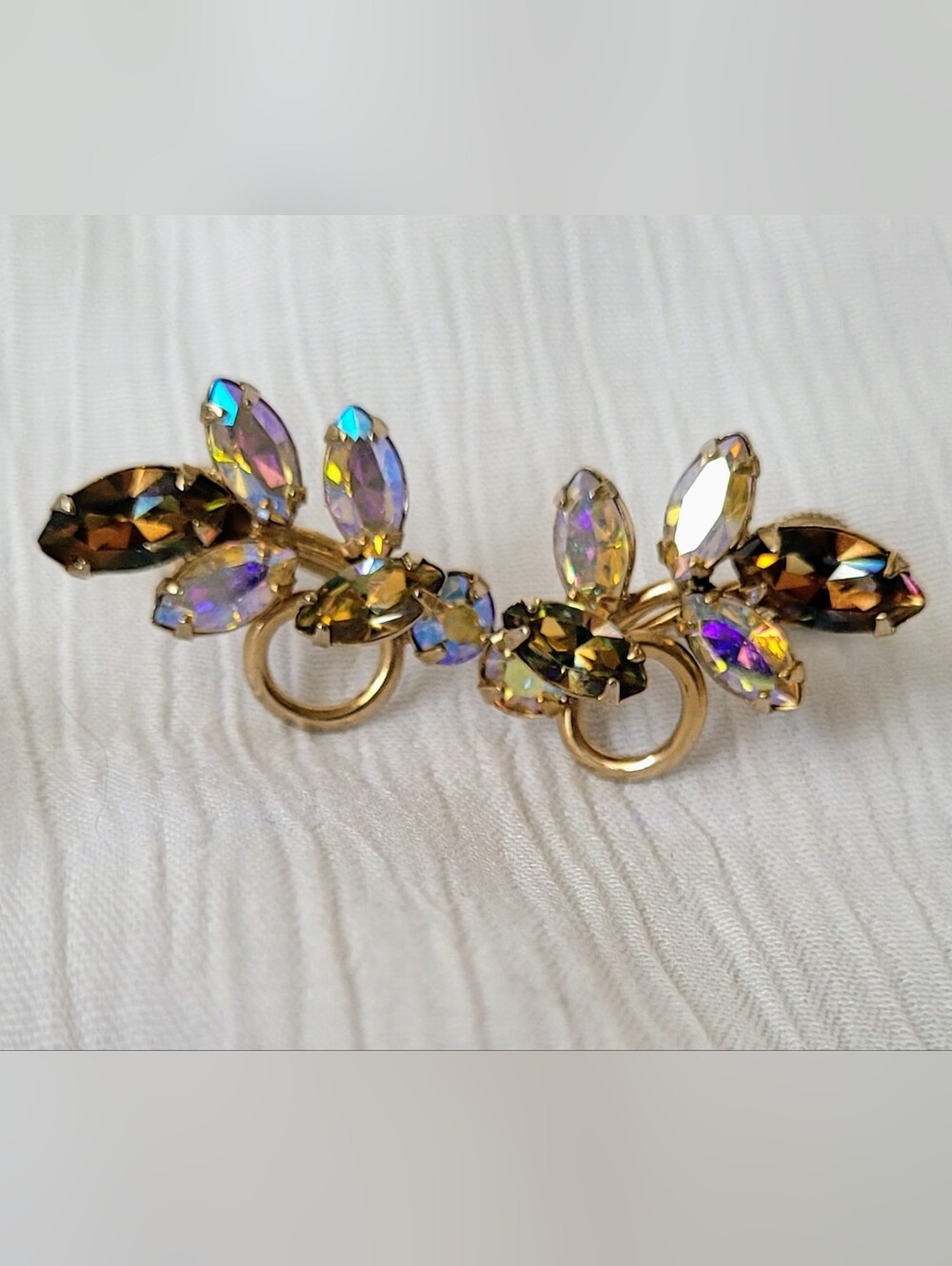 Sherman Gold-Tone Multicolor Crystal Floral Screwback Earrings